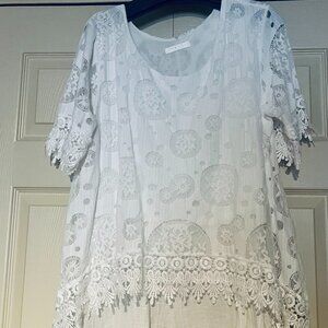 Italian layered white lace blouse cotton blend pre owned